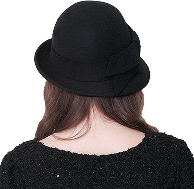 ORIDOOR Women Vintage Wool Felt Flowers Bucket Cloche Bowler Hat Church Wedding Dress Fascinator Hat Winter Felt Fedoras - Image 2